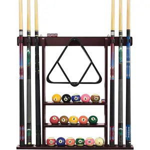 Pool Stick Holder Wall Mount Billiard Cue Racks Holds Billiards Accessories for Billiard Room Bar Game Room (Mahogany)