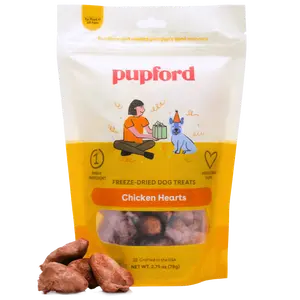 Pupford Freeze-Dried Chicken Hearts - Single Unit, 2.75 oz, USA-Made, Nutrient-Rich Treats for Dogs, High Protein