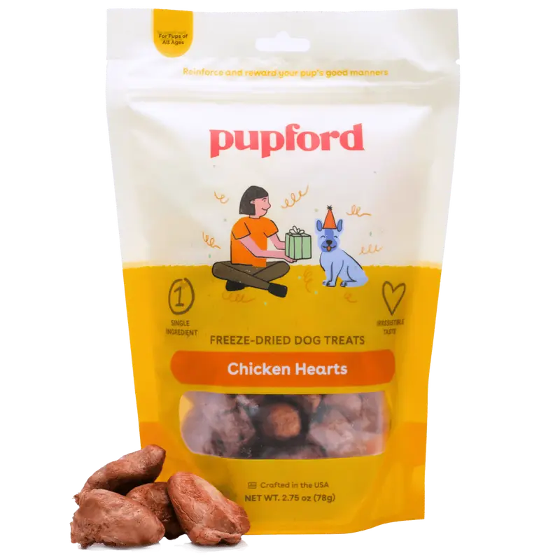 Pupford Freeze-Dried Chicken Heart Treats for Dogs - USA-Made, Nutrient-Rich