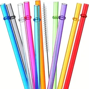 12-Pack Reusable Drink Straws, Colorful Plastic Straw Set with Cleaning Brush, Milkshake Straws, Ideal for Travel Cups, Smoothies, Juices, Iced Coffee, Party Drinks