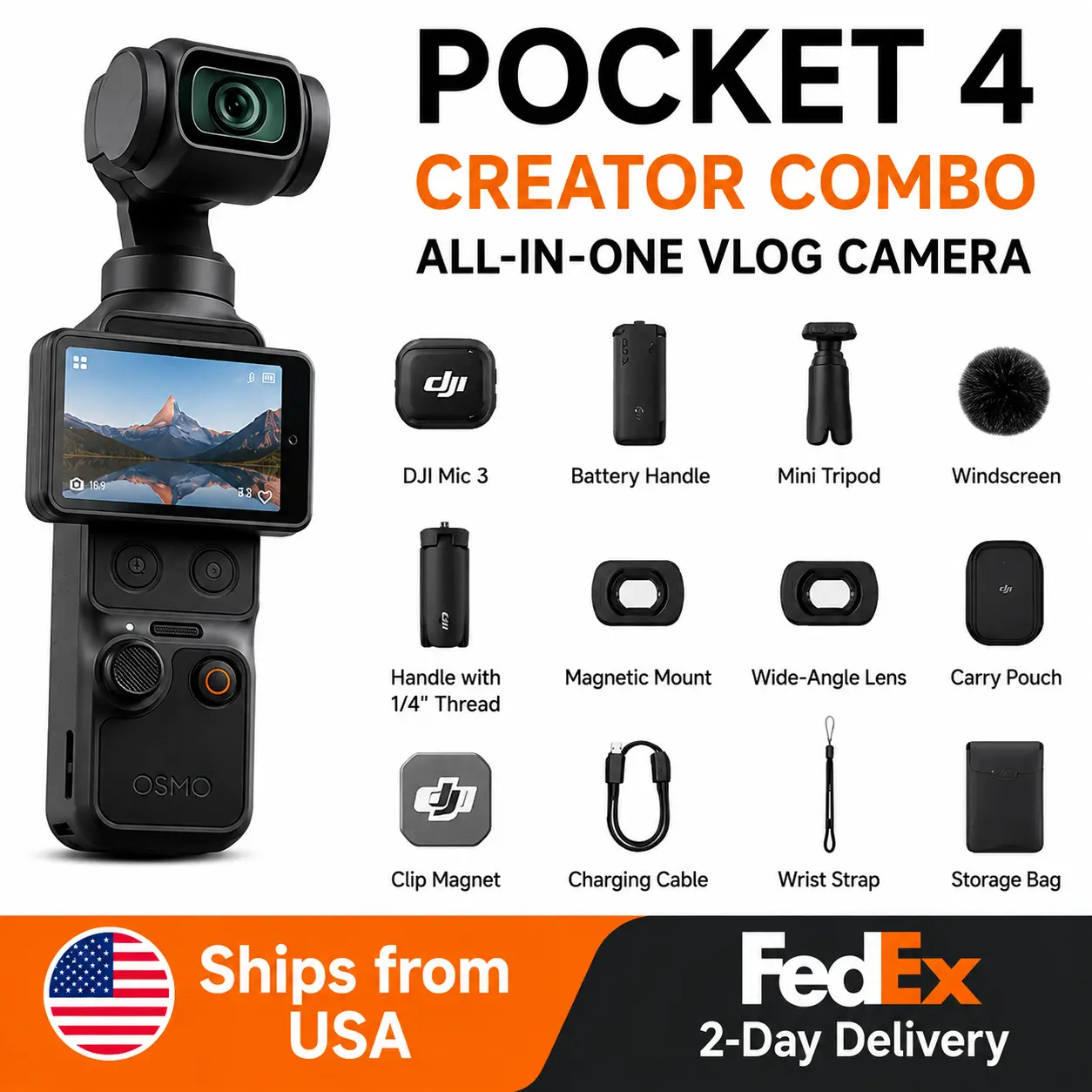 DJI Osmo Pocket 4 Creator Combo 4K Gimbal Camera Vlog Handheld Stabilizer US Stock