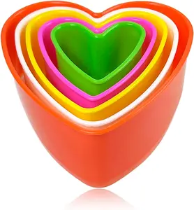 Cookie Biscuit Cutter Set, Two Side Cookie Cutters Plastic Set Multi-size Cake Fruit Vegetable Shapes Cutter Random color (Heart Shaped, 5 Pack)