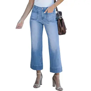 luvamia Wide Leg Jeans for Women Trendy High Waisted Flare Jeans Cropped Denim Pants Stretchy Baggy with Patch Pockets Bottom Womenswear Wideleg Basic bootcut jeans baggy jeans jeans for women Trouser