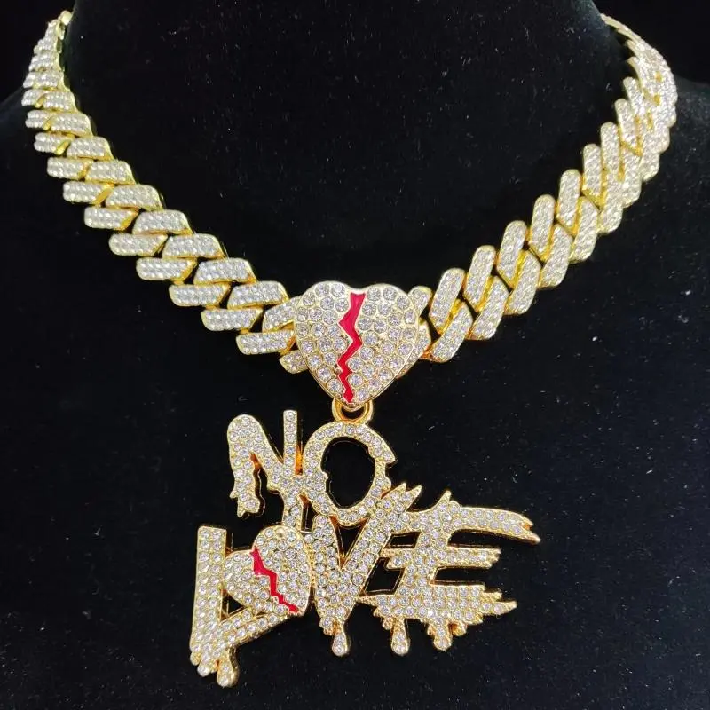 Men Women Hip Hop Loveless Pendant Necklace Cuban Chain Hip Hop Fashion Necklace - Christmas, Halloween, Birthday Gifts for Friends and Family, Suitable for Wearing on Outings or Events