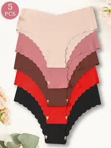 5/10 Pack Women's Simple Plain Comfortable Triangle Underwear, Slim-Fitting Drop Waist Briefs for All Seasons, Sexy Style, Stylish Underwear