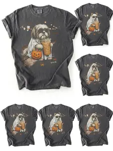 Comfort Colors 30+ Dog Breeds  Ghost Dog Coffee Graphic Shirt | Cute Autumn Puppy Tee | Vintage Halloween Pet Lover Gift
