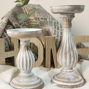1pc, Rustic Farmhouse Pillar Candle Holders - Distressed White Wash Wooden Candleholders for Mantle Decor and Living Room Centerpieces, Lantern Candle Holder, Vintage Candle Stand, Candle Stand