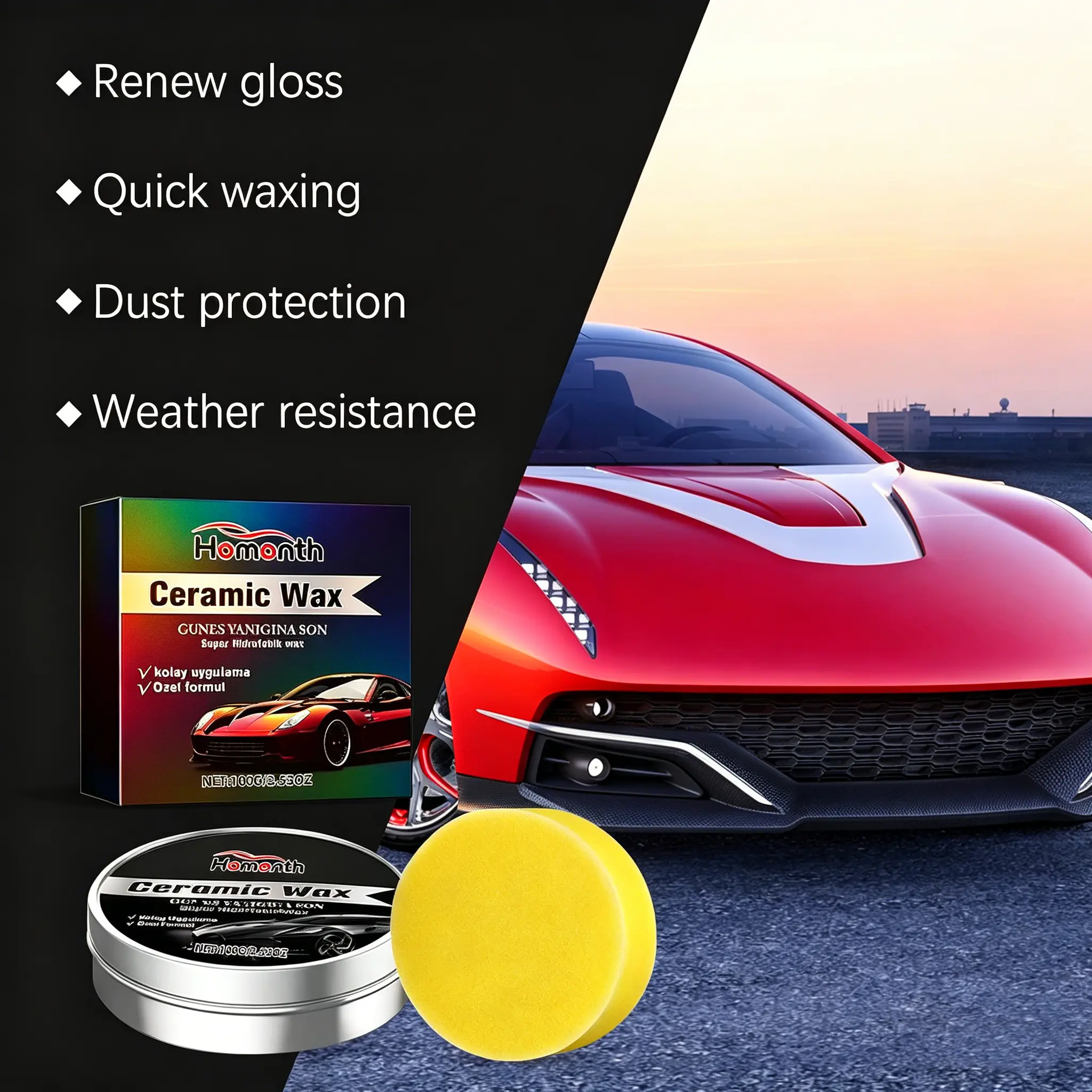 Homonth Car Paint Care Wax – Polishes & Restores Gloss, Repairs Minor Scratches, Anti-Fouling & Anti-Oxidation, Easy Wipe-On Application, No Fuss, Safe for All Car Paint, Daily Auto Detailing Maintenance