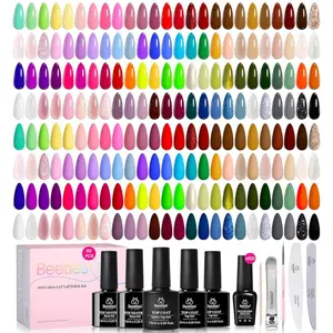 Beetles 110PCS Gel Nail Polish Set, High Quality Polish, 100 All Season Colors Including Red, Brown, Green & Black, with 5 Base & Top Coats, Nail Accessories, Soak-Off UV Gel for Nail Art Lovers & DIY Manicures, Perfect Gift Idea for Women & Girl