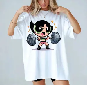 Powerpuff Girls Buttercup Vintage Gym Girl T-shirt, Aesthetic Graphic Tee Tshirts, Cartoon Character Shirt, Fitness Workout Shirt, Weightlifters, Bodybuilding Shirt, Youth & Adult Top Womenswear 2EA