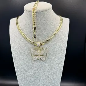 Gold Plated Set Necklace 20 Inches and Bracelet 8 Inches with butterfly and turtle pendant