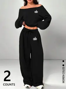 Women's Casual Loose Fit One Shoulder Long Sleeve Top, Comfortable Sleepwear Set, Womenswear, Perfect for Daily Wear and Shopping