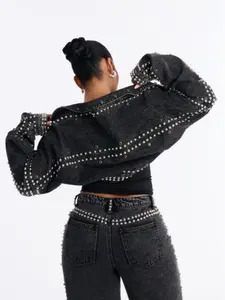 Hollywood Studded Denim Jacket - Black Wash