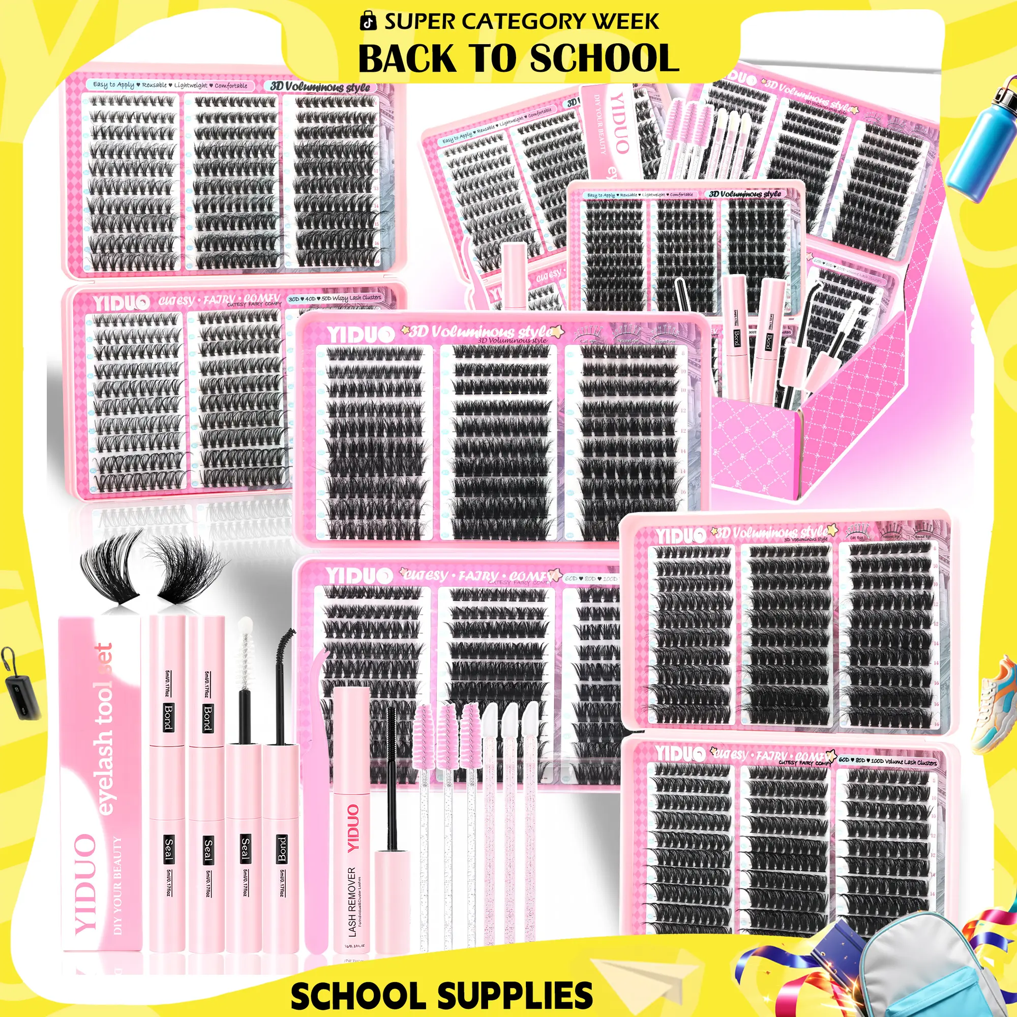 YIDUO Lash Clusters Extension Kit – Mixed Fluffy Individual Lashes with Lash Book, Multi-Volume Design, High Cost-Effectiveness, Includes Bond & Seal, Suitable for Beginners & Professionals BackToSchool