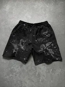 Men's Loose-Fitting Shorts, Elastic Waist Drawstring Design, Side Pockets, Angel Pattern, Casual Sportswear, Perfect Gift for Boyfriend