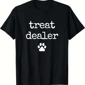 [100% Cotton] [100% Cotton] Playful Treat Dealer T-Shirt Featuring A Cute Paw Print Design . T-Shirt For Men And Women