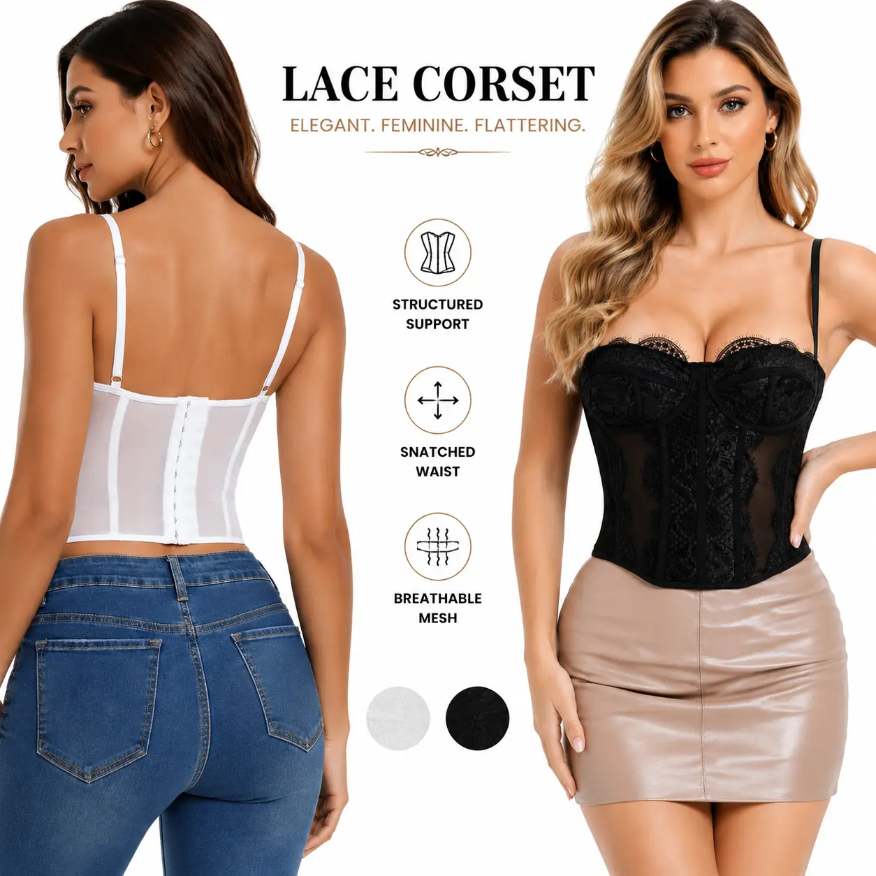 Women Fajas Lace Mesh Boned Corset Shapewear Bodysuit Spaghetti Strap Backless Tummy Control Slimming One Piece Shaper