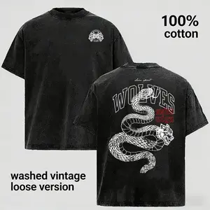 Vintage Washed Dragon Snake Graphic T-Shirt for Men 100% Cotton Oversized Tee Gothic Streetwear Retro Serpent Print Shirt Casual Summer Fashion Urban Grunge Punk Graphic Top