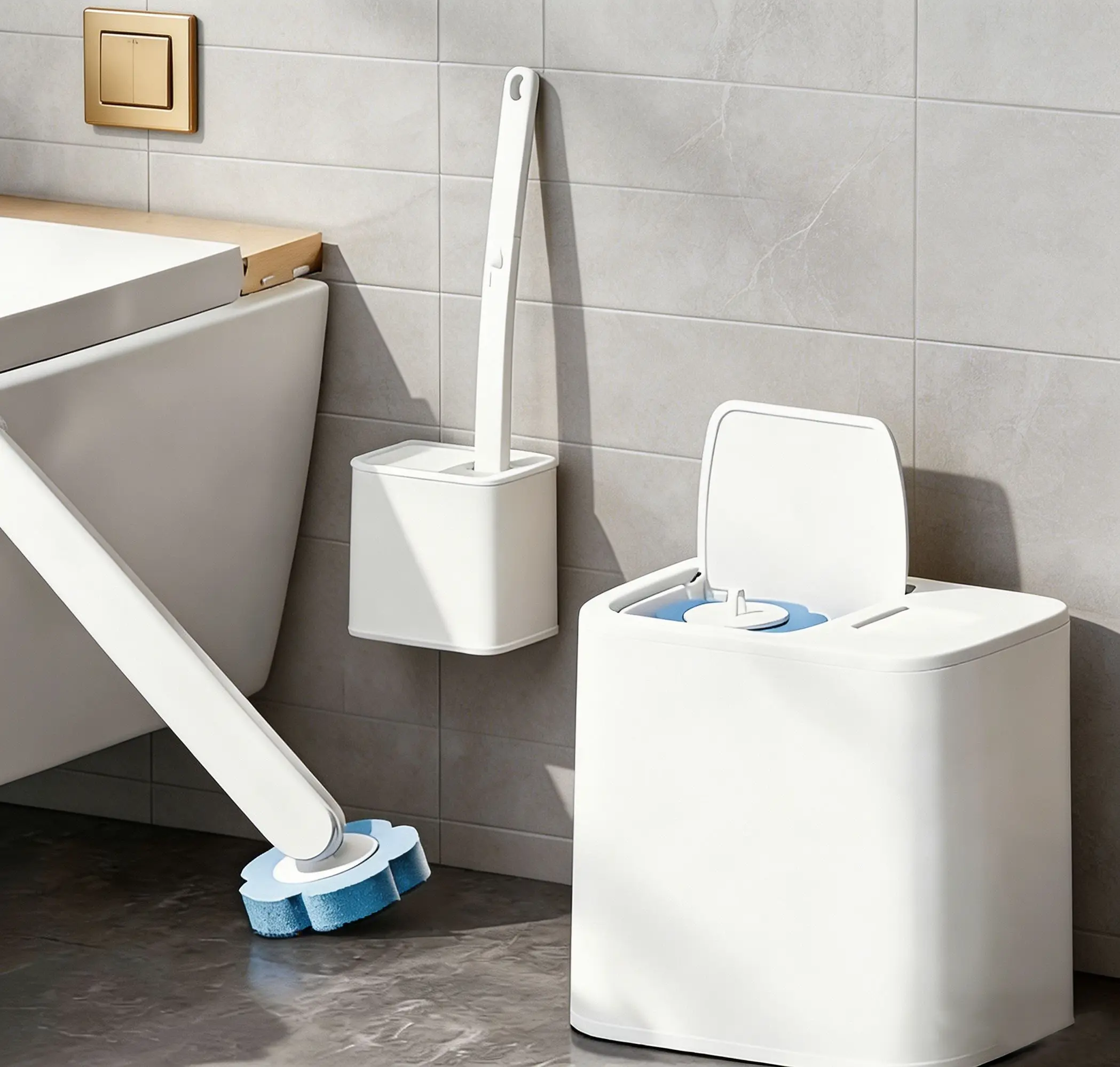 Disposable Toilet Brush, Toilet Bowl Wand Holder Set with 24PCS Cleaner Refills,floor drain Bathroom Cleaning System for Sink Bathtub Drain Wash Basin Urinal，Wall-Mount Scrubbing Toilet Brush Bathroom Cleaning Kit