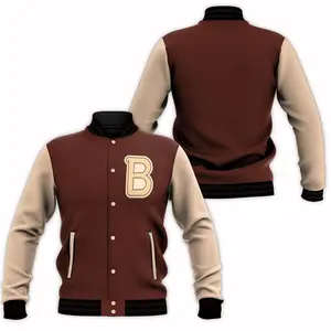 Miami Flight Hotline Varsity Jacket, Brown B Logo Basketball Bomber, Athletic Streetwear Piece, Sporty Gift for Men