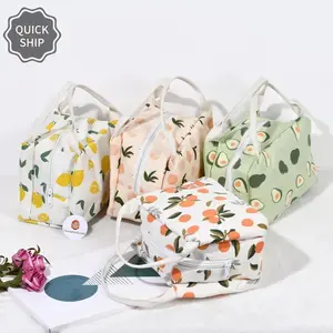Orange/Avocado/Lemon/Peach High-Capacity Canvas Insulated Lunch Bag, Zipper Closure, and Thermal Interior Lining - Back to school