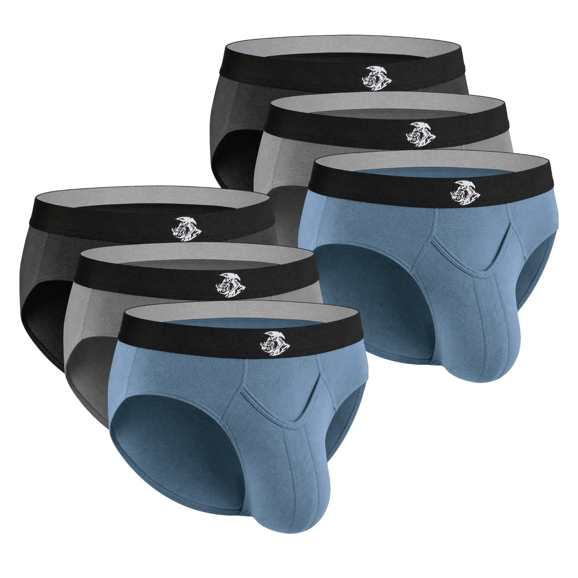 Bamboo Briefs V-Fly 2 Pack (Gray/Black), 4 Pack (2 Black, 1 Gray, 1 Blue), 6 Pack (2 Black, 2 Gray, 2 Blue)