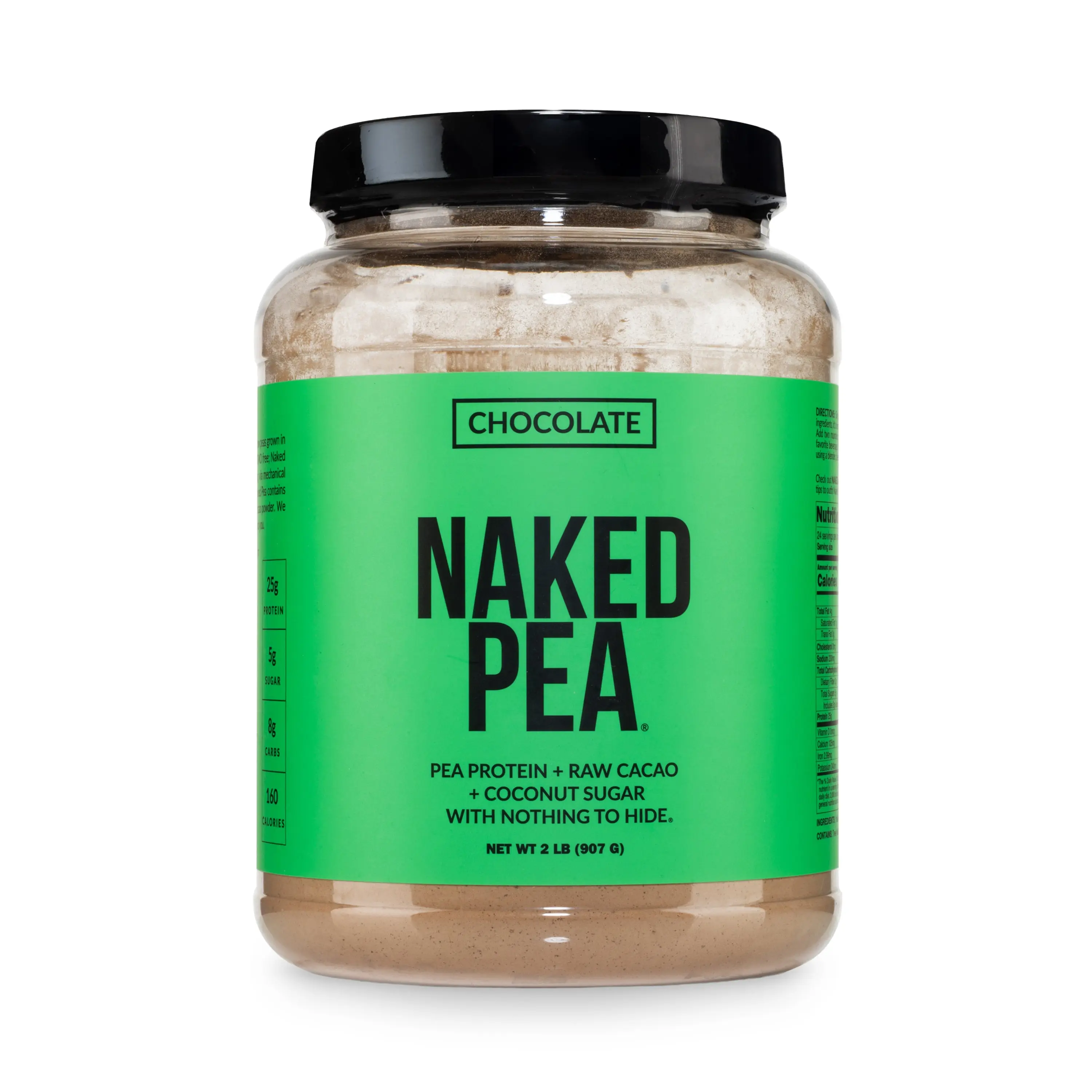 Naked Pea Chocolate Protein Powder 2LB - Vegan Gluten-Free Dairy-Free Soy-Free GMO-Free with Organic Coconut Sugar - Free of Additives and Artificial Sweeteners - 19g Protein, 8g Carbs - Only 3 Ingredient
