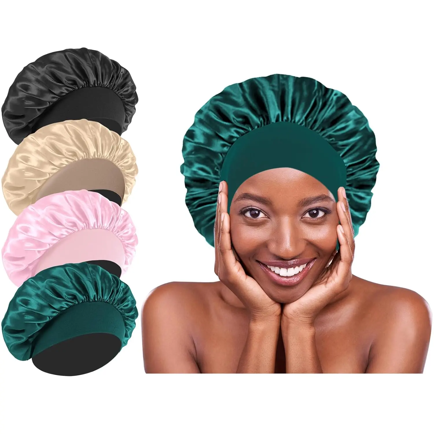 [Ship from USA] Women's Solid Color Silk Satin Nightcap - Soft Wide Elastic Band, Breathable Hair Care Cap for Curly Hair, All-Season Daily Use, Back to School Essential