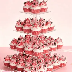 Rotating Acrylic Cake Display Stand, Cake Rotating Turntable, Multi-Tier Dessert Holder for Wedding Cake, Birthday Party Decorations and Cupcake Stand