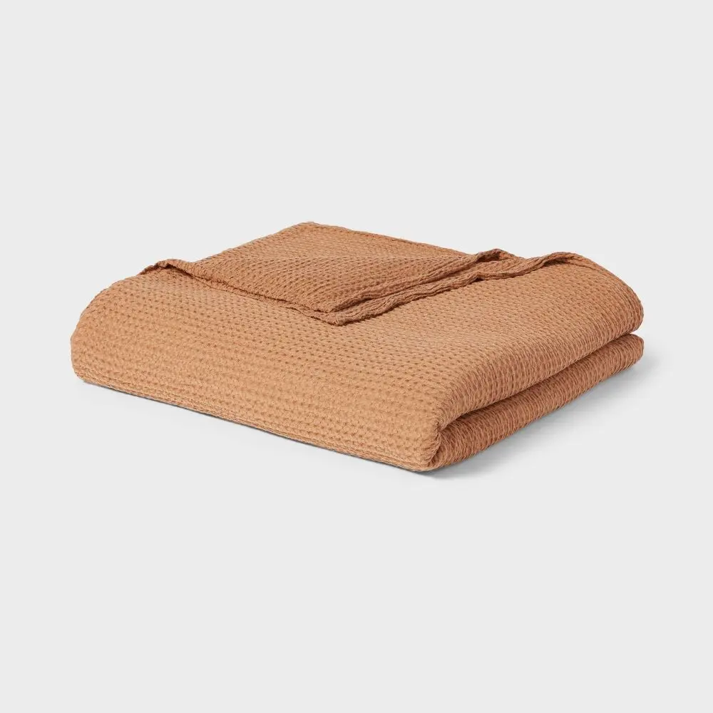 Full/Queen TENCEL Lyocell Waffle Bed Blanket Brown - Threshold: Cooling Midweight OEKO-TEX Certified