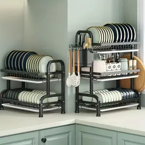 Portable 2-Tier Kitchen Bowl Rack, Space-Saving Countertop Storage, Includes 2 Plates, Corrosion-Resistant Design, Modern Kitchen Organizer, Cooking Utensil Holder