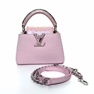 Pre-owned Louis Vuitton LV Pink Ostrich Leather Cap Detachable shoulder strap N19263496hd