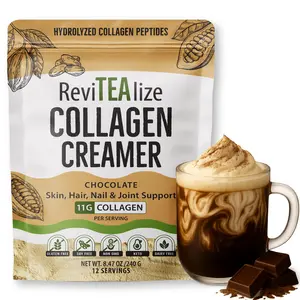 ReviTEAlize Collagen Creamer for Coffee or Tea - Chocolate Flavor - 11g Protein Per Serving - Grass Fed Bovine Collagen Peptides with MCT Oil - Gluten Free, Dairy Free, Sugar Free - Hair, Skin, Nails & Joint Support