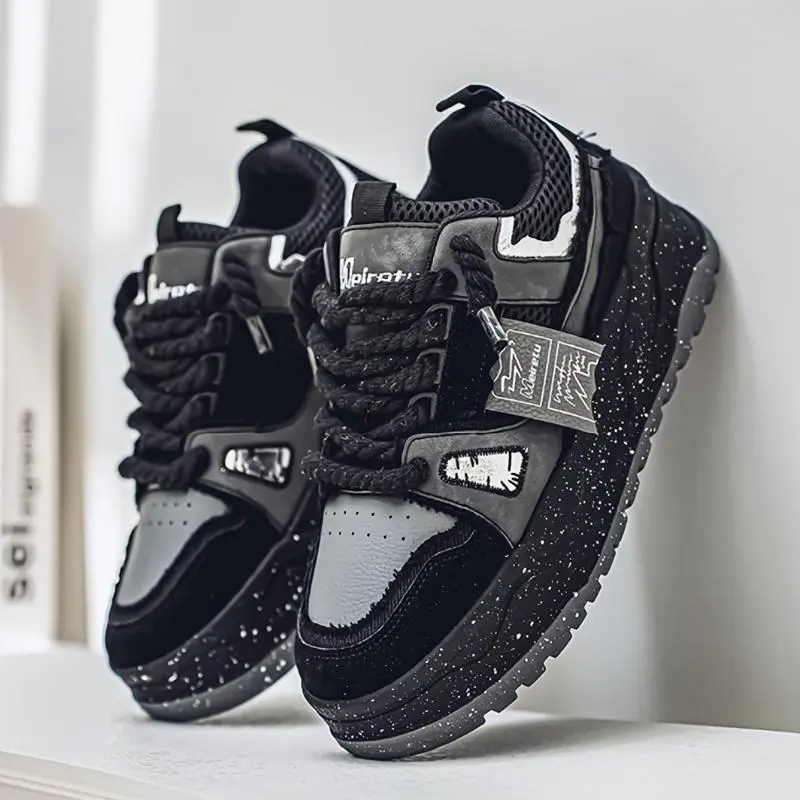 Men's Vintage Polka Dots Casual Trendy Sneakers, PU Leather Lace Up Fashion Athletic Sneaker, Platform Chunky Streetwear Shoes