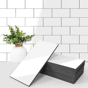 102- Peel and Stick Wall Tile for Kitchen Backsplash, Bathroom, Fireplace, 3in.  6in. Stick on Subway Tile, Glossy White