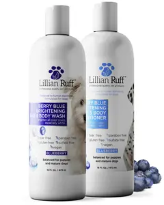 Lilian Ruff Waterless Shampoo & Berry Blue Brightening Conditioner for Dogs , No-Rinse Clean + Whitening Care, Made in USA (Pack of 2)​