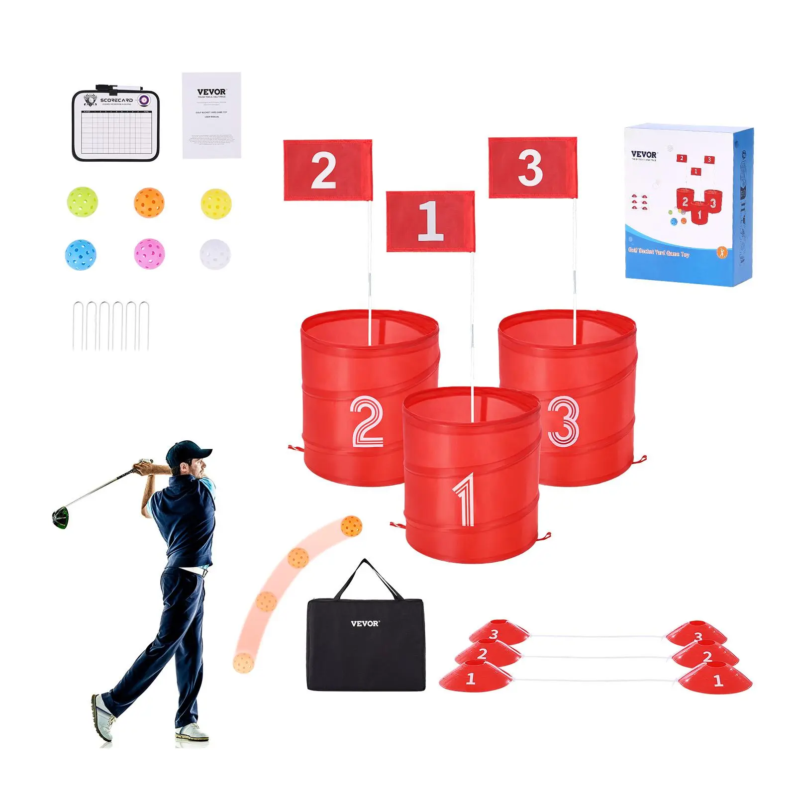VEVOR Backyard Golf Game, 3 Hole Golf Course, Bucket Golf Game Practice Games, Golf Chipping Game for Family, Adults and Kids, Portable Outdoor Yard Golf Game for Lawn, Yard, Camping, Park, Beach#BacktoSchool