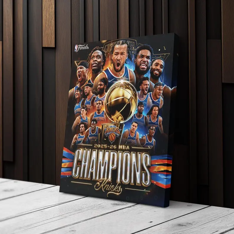 2025-26 NBA Champions New York Knicks Glossy Sports Photo Wall Art, Multi-Size Championship Poster, Basketball Fan Home Decor, Gift-Worthy Finals Trophy Print