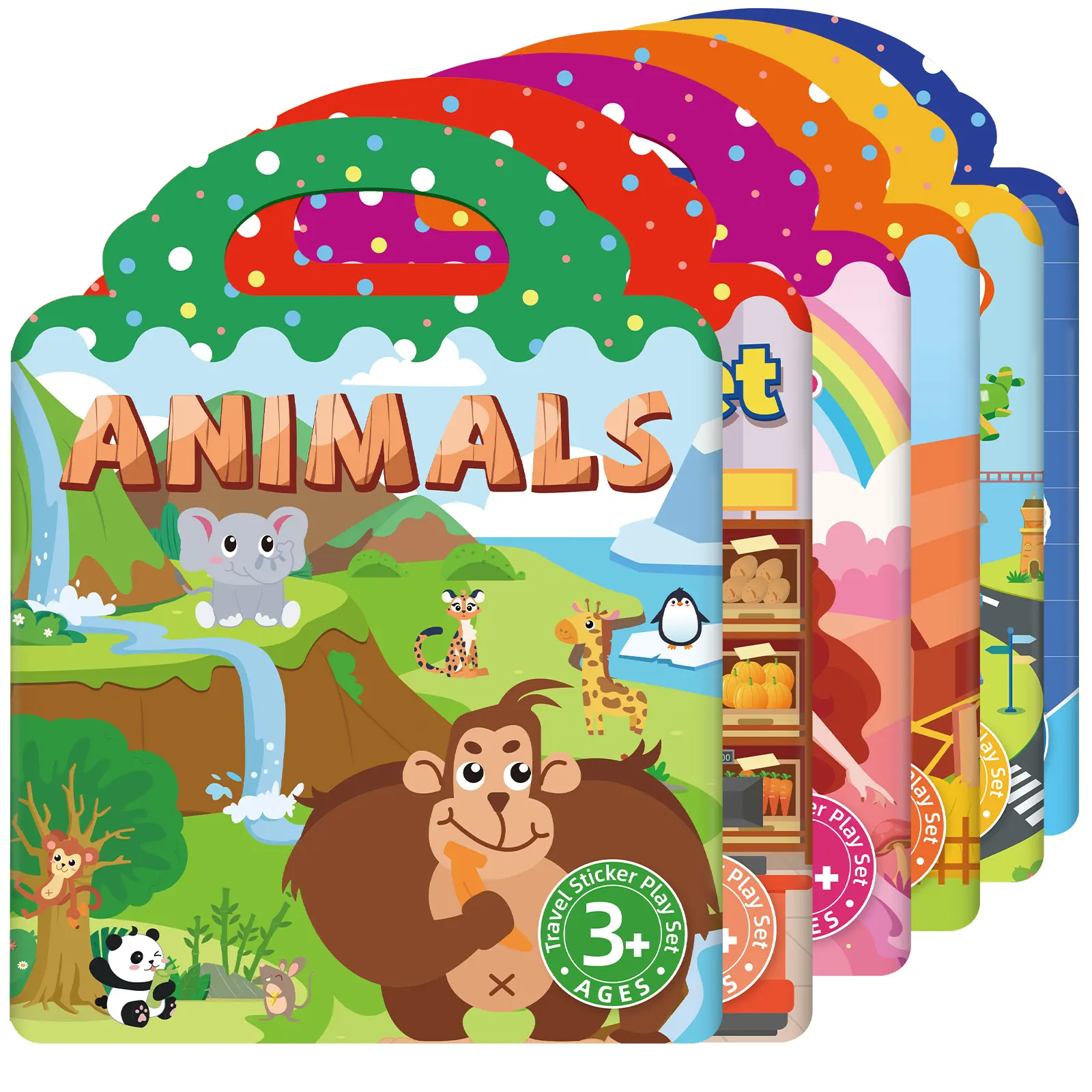 TPE Reusable Jelly Sticker Books 6-Pack - Office Stationery Craft Stickers, No-Battery Puffy Sensory Quiet Play Toys, Travel Educational Animal-Themed Items for Ages 4-8, Airplane Gift for Hand-Eye Coordination