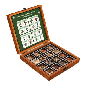 LUSH&DEW All-in-One Bonsai Tree Seed Bank - 16 Seed Varieties (USDA Zone 7-9) Garden Plants Box Boxes Cover Organiser Plastic Pot