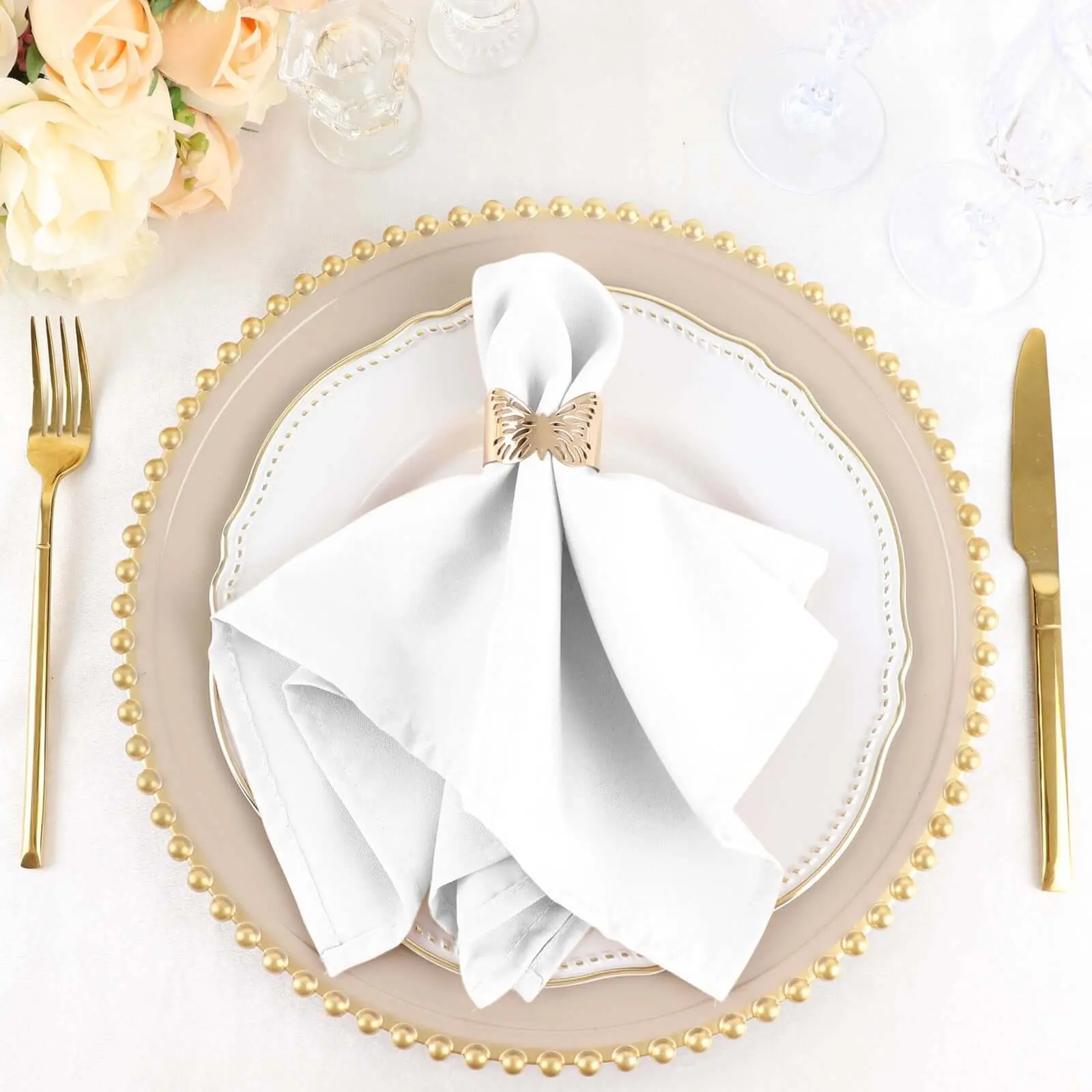 5 Pack Premium Polyester Napkins 17"x17" White - Wrinkle Resistant Easy Care Cloth Napkins for Wedding & Events
