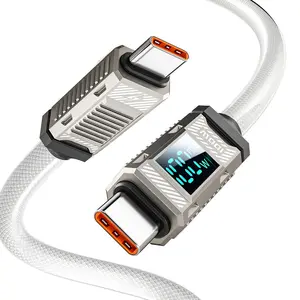 Toocki PD 100W USB C to USB C Cable, 5A Fast Charging USB C Cable with LED Display, Zinc Alloy Clear Nylon Braided Type C Cable for iPhone 15/Pro/Plus/Pro Max, MacBook, iPad Pro/Air, Samsung S23/S22 fast charge usb cable