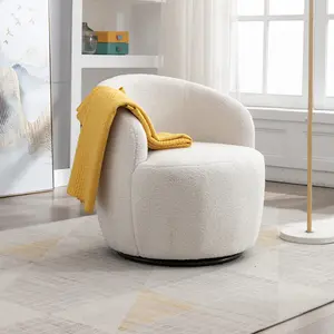 Swivel Accent Chair Modern Cozy Teddy Fabric Accent Armchair 360° Swivel Barrel Chairs for Living Room, Bedroom Office