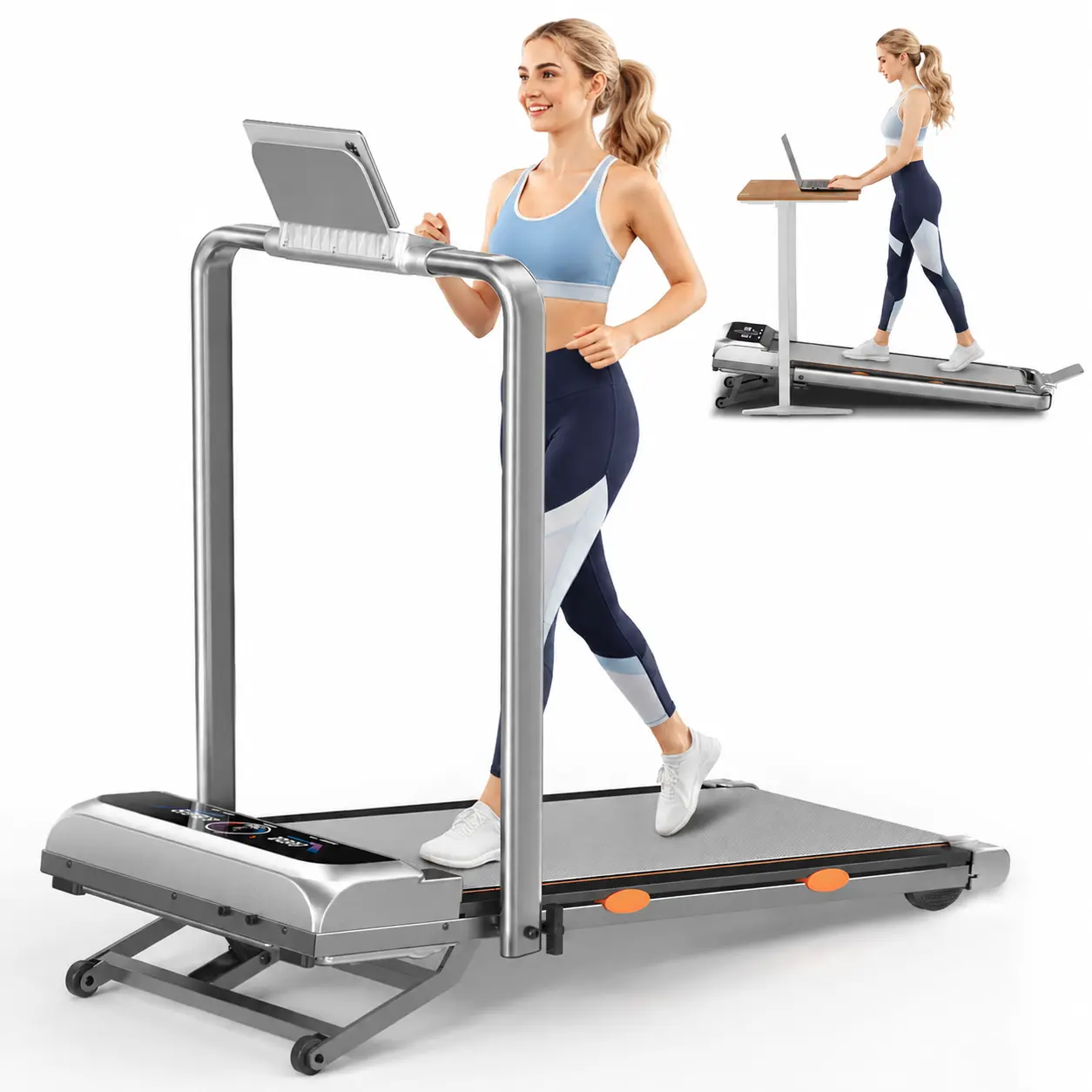 Trisomy   Foldable  Walking Pad with 15% Auto Incline and Handlebar, 450 lbs Heavy Duty, 3.5HP Quiet Motor Running Under Desk Treadmill with App, Remote Control, Speaker & Remote for Home Gym Cardio and Office Small Space Exercise Equipment