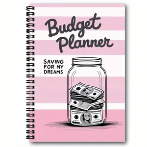 1Pc Budget Planner, Savings Challenge Planner, Spiral bound planner, Monthly and Daily Financial Tracker with Cash Envelope, Income Tracking, Pink and White Striped Design, 80 Pages for Personal Finance, Savings and Expense Management, Budget Book
