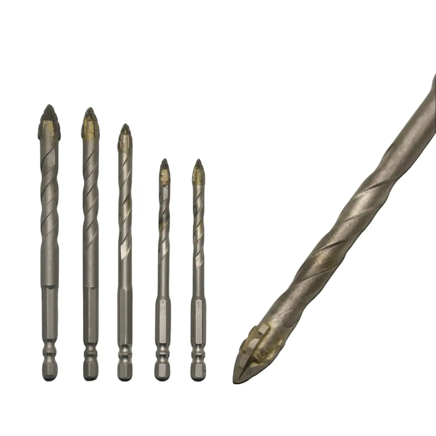 4-Flute Eccentric Drill Bit Set – Heavy-Duty Carbide for Stone, Glass, Concrete, Wood, Brick, and Metal | Unique Thread Cutting Function for Faster Starts, Less Walking | Includes 4/6/8/10/12mm Sizes