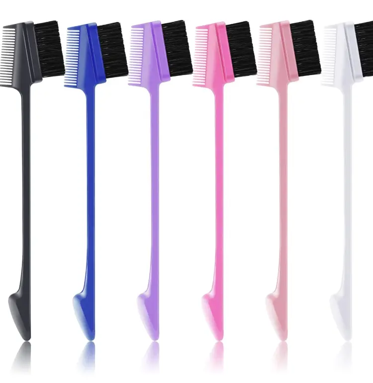 Dual Edge Brush 3-Pack for Women, 3-in-1 Multi-Color Styler with Comb and Pin-Tail for Smooth, Heatless Grooming and DIY Edges