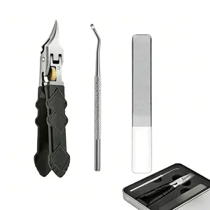 Black Anti-Slip Grip Gear Lock Nail Clipper Set with Ultra-Sharp Curved Blade for Precision Thick Toenails Professional Manicure Tool for Men Seniors
