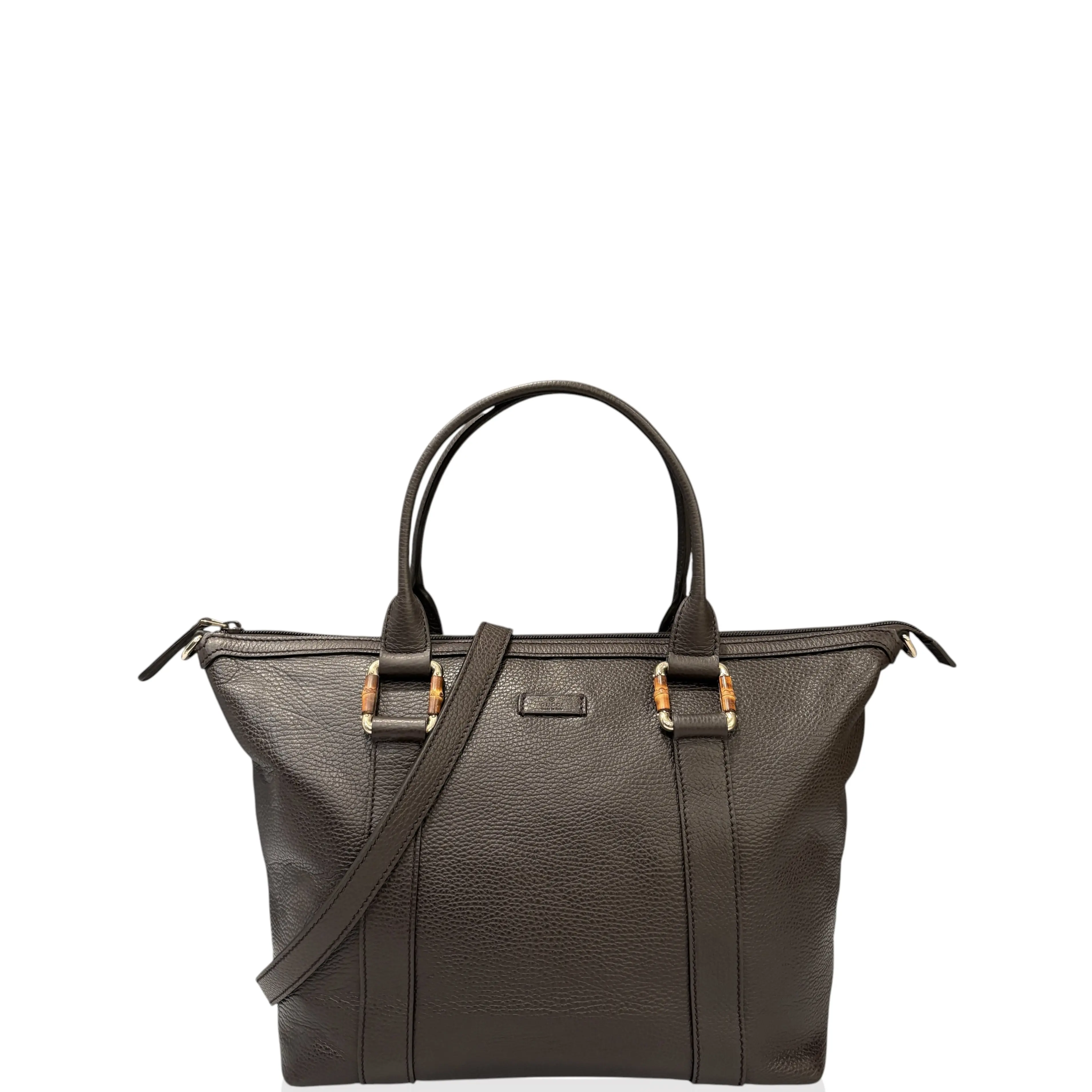 Pre-owned GUCCI Leather tote bags Bamboo Tote Bag Grained Calfskin Dark Brown (wc040126a0)