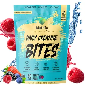 Nutrify Daily Creatine Bites Vegan Sugar-Free Blue Raspberry Gummies with Pure Creatine Monohydrate for Energy & Muscle Support 60 Count Natural Gummies Sweet Fitness Supplement